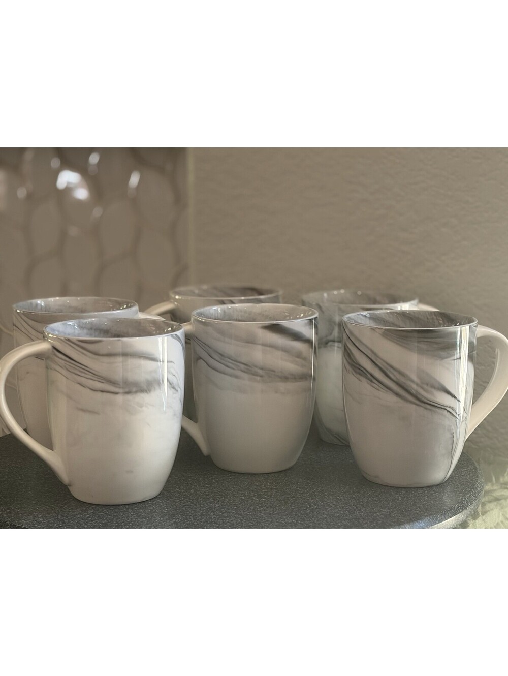 Artisanal Kitchen Supply COUPE MARBLE GRAY Set of 6 Coffee Mugs 16oz Retired EUC